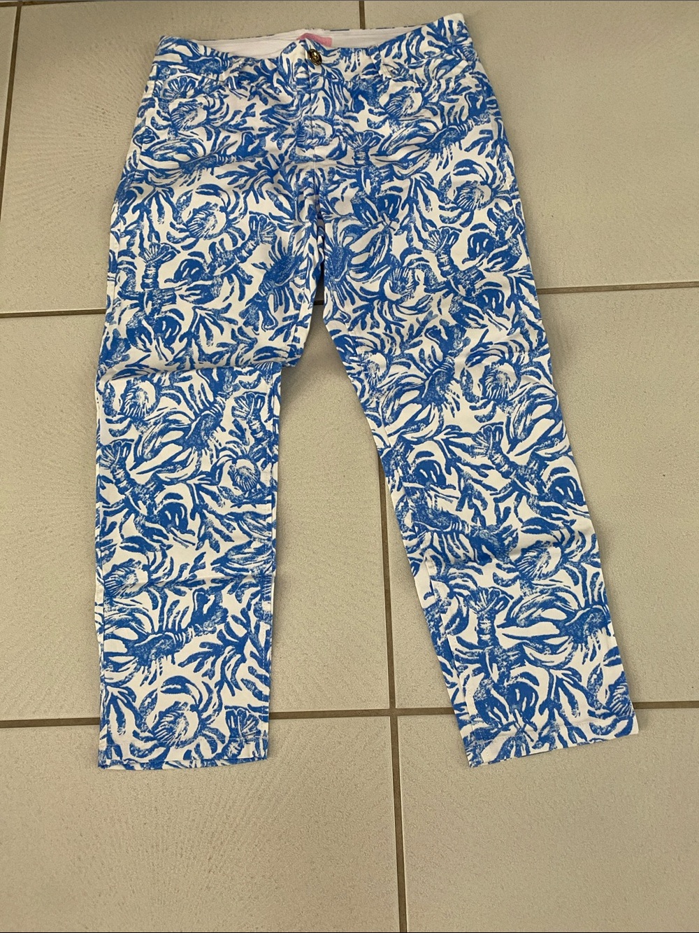 Lilly Pulitzer Callahan Chino Bennet blue /white  print cropped pants size 8